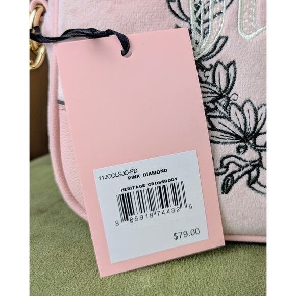 NEW Juicy Couture Pink Diamond Heritage Crossbody Bag Velour Embroidered Heart - Picture 4 of 7